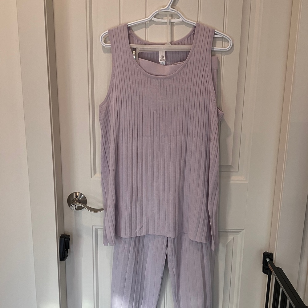 MARLA WYNNE Sleeveless Tunic + Culotte Pants Plisse Knit LAVENDER XL LIKE NEW